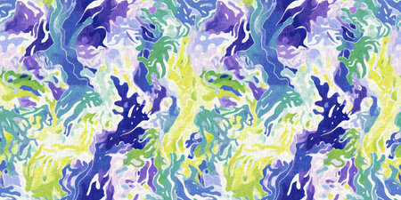 Tropical modern coastal pattern clash fabric coral reef border print for summer beach textile...