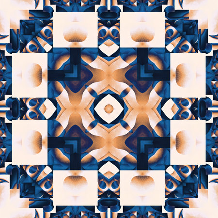 Indigo Blue white watercolor batik blur azulejos tile background. Seamless coastal blur painterly geometric mosaic effect. Patchwork masculine all over summer fashion damask repeatの写真素材