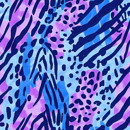 Fun girly camouflage pattern in vibrant stripes and spotted seamless design . Modern skin texture patched effect for festival and beach wear style in repeat .の写真素材