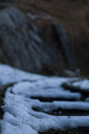 picture of snow on a track. high bokeh.の写真素材