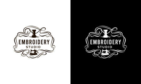 Elegant logo for a sewing Studio. The logo with the symbolism of sewing and embroidery.のイラスト素材