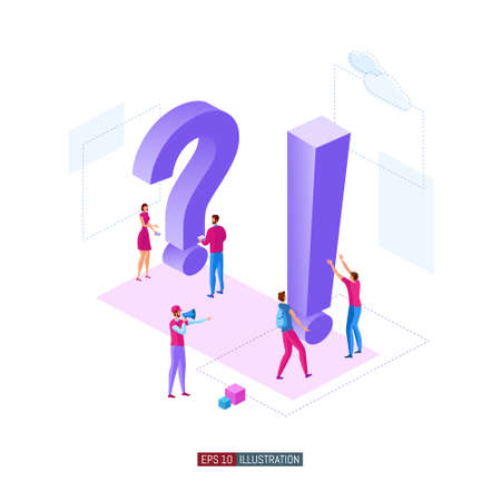 Trendy flat illustration. Frequently asked questions concept. Question mark. Office people. Template for your design works. Vector graphics.のイラスト素材