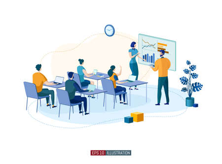 Trendy flat illustration. Business brief, presentation or training. Teamwork metaphor. Education Learning Knowledge. Template for your design works. Vector graphics.のイラスト素材