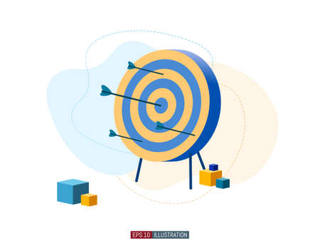 Trendy flat illustration. Archery target. Working on achieving the goal mataphor. Template for your design works. Vector graphics.のイラスト素材