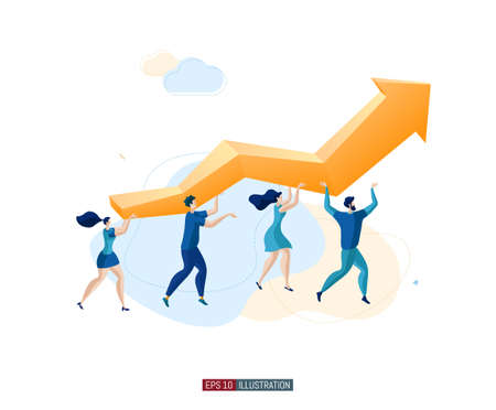 Trendy flat illustration. Teamwork metaphor concept. Cooperation of people who implement the joint idea. Template for your design works. Vector graphics.のイラスト素材