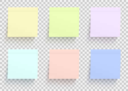Colored paper stickers set. Shadowed sticky notes on transparent background. Template for your...