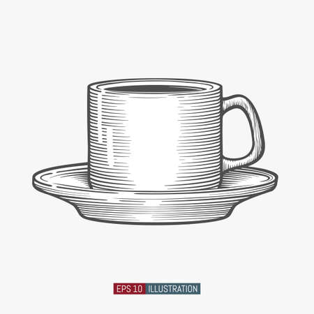 Hand drawn coffee cup. Template for your design works. Engraved style vector illustration.のイラスト素材