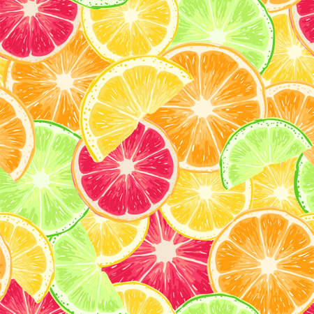Hand drawn citrus fruits abstract background. Seamless pattern. Template for your design works. Engraved style vector illustration.のイラスト素材