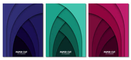 Set of abstract backgrounds. Paper cut shapes. Template for banner, brochure, book cover, booklet design. Vector illustration.のイラスト素材