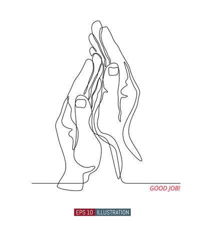 Continuous line drawing of applause palms. Template for your design. Vector illustration.のイラスト素材