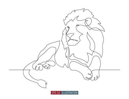 Continuous line drawing of lion. Template for your design works. Vector illustration.のイラスト素材