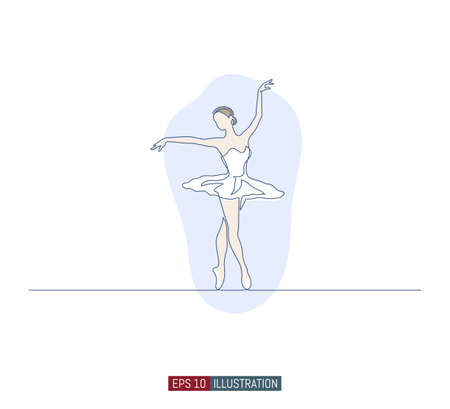 Continuous line drawing of ballerina. Template for your design works. Vector illustration.のイラスト素材