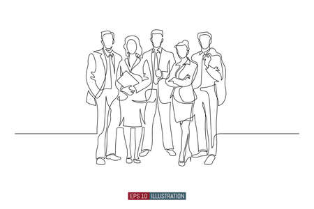 Continuous line drawing of business people group. Template for your design works. Vector illustration.のイラスト素材