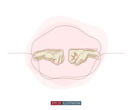 Continuous line drawing of hand gesture. Fist to fist symbol. Template for your design works. Vector illustration.のイラスト素材