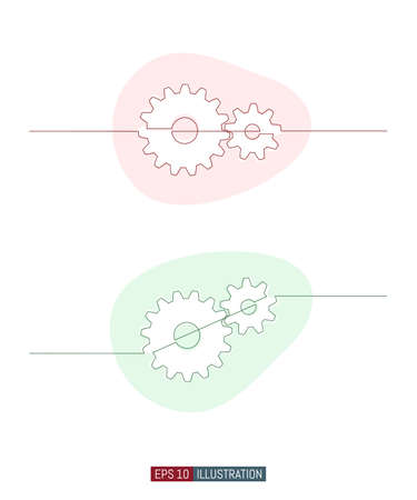 Continuous line drawing of gear wheels. Template for your design. Vector illustration.のイラスト素材