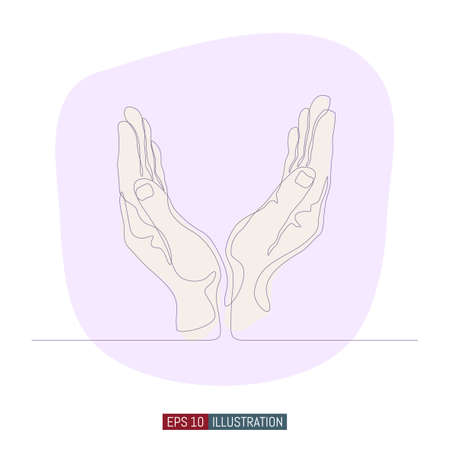 Continuous line drawing of Hand drawn hand gesture. Safe palms. Template for your design. Vector illustration.のイラスト素材