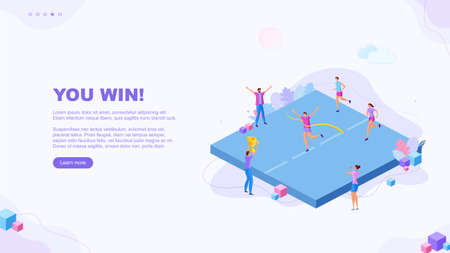 Trendy flat illustration. You win page concept. Victory. Goal achievment. Challenge. Cup reward. Prize. Marathon. Template for your design works. Vector graphics.のイラスト素材
