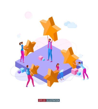 Trendy flat illustration. Customer reviews rating concept. Online shopping. Feedback Customer support. Template for your design works. Vector graphics.のイラスト素材