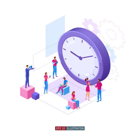 Trendy flat illustration. Time to work. People use time in different ways. Time is money. Time management. Template for your design works. Vector graphics.のイラスト素材