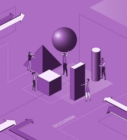 Trendy flat illustration. People make abstract composition of geometric shapes. Teamwork concept. Template for your design works. Vector graphics.のイラスト素材