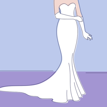 Trendy abstract background. Silhouette of a woman in a white wedding dress. Pastel colorful pattern. Editable mask. Template for your design works. Vector illustration.のイラスト素材