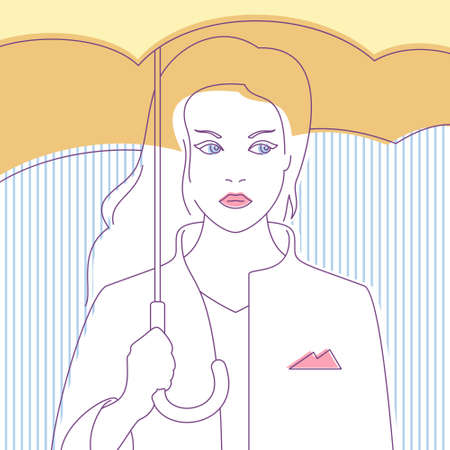 Trendy abstract background. Girl with umbrella. Colorful pattern. Editable mask. Template for your design works. Vector illustration.のイラスト素材