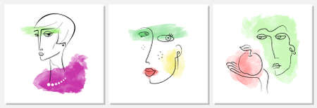 Set of trendy flat illustration. Abstract face. Hand drawn human portrait in trendy minimalistic...