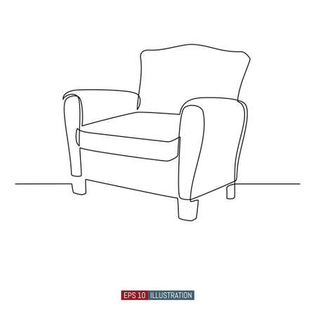 Continuous line drawing of Classic armchair. Symbol of comfort and convenience. Home furniture. Template for your design works. Vector illustration.のイラスト素材