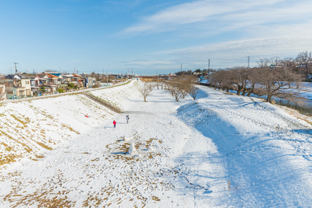 White snow against clear sky at public park ,Saitama,Japanの写真素材