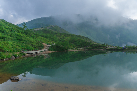 Shirouma mountains and Happo-ike Pond at Happo-one in Hakuba, Nagano,Japanの写真素材