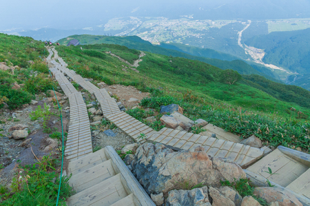 Trekking trail on Shirouma mountains in Hakuba, Nagano,Japanの写真素材