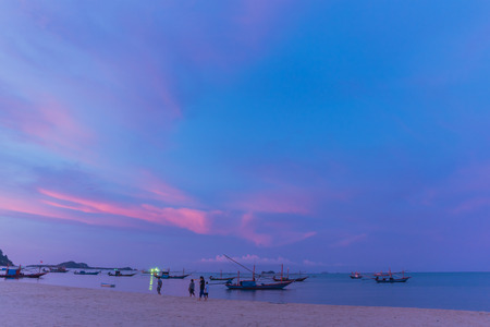 Beautiful tropical beach landscape, palm trees,Sea and sunset.の写真素材
