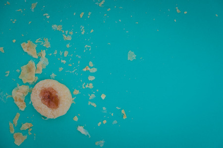 Strawberry jam cookies on blue backgroundsの写真素材