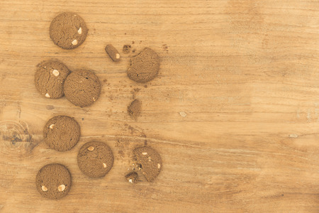 Chocolate Chip Cookies on wood backgroundの写真素材
