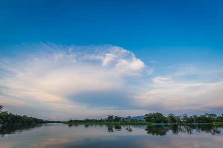Summer sunset over river in Thailandの写真素材