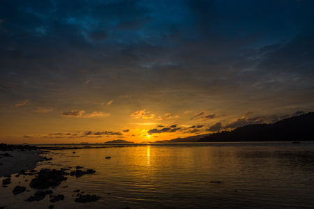 Vibrant sunset seascape on the beach of Lipeh Island,Thailandの写真素材