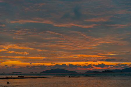 Vibrant sunset seascape on the beach of Lipeh Island,Thailandの写真素材