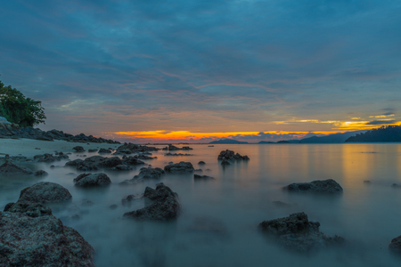 Vibrant sunset seascape on the beach of Lipeh Island,Thailandの写真素材