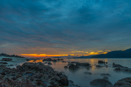 Vibrant sunset seascape on the beach of Lipeh Island,Thailandの写真素材
