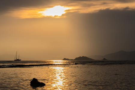 Vibrant sunset seascape on the beach of Lipeh Island,Thailandの写真素材