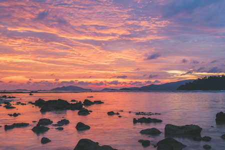 Vibrant sunset seascape on the beach of Lipeh Island,Thailandの写真素材