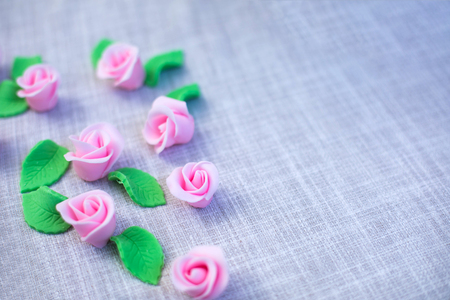 cup cake on a blue backgroundの写真素材