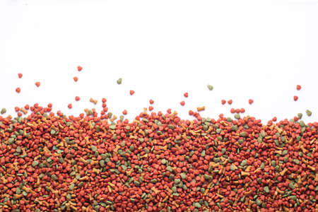 Colorful Dried dog food background. Top view grain pet food banner background  with copy space of test design. Above or Top view. food panorama banner.の写真素材