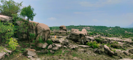 Panoramic view of the natural Rock Area of Jhora ghat, Korba, Chhattisgarh, Indiaの写真素材