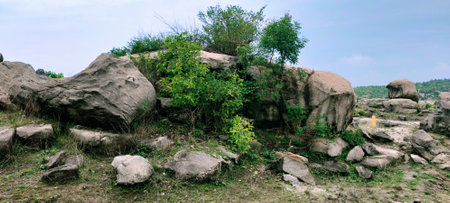 Panoramic view of the rocks and trees in Jhora Ghat, Korba Chhattisgarhの写真素材