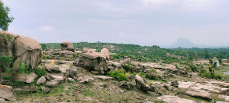 Panoramic view of the rock formations in Jhora Ghat, Korba, Chhattisgarhの写真素材