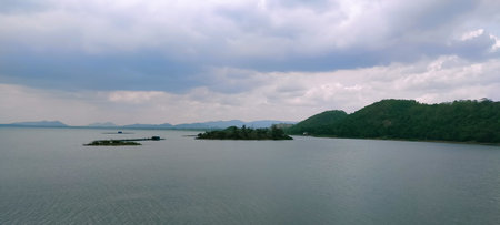 Aerial view of the island in the middle of the Dam.のeditorial素材