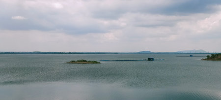 Panoramic view of a small island in the middle of the lakeのeditorial素材