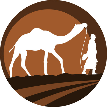 Camel with rider on desert vector illustration can be used as logo or symbol.のイラスト素材