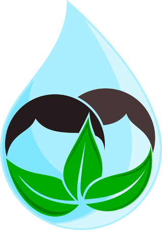 Water Drop, Green Leaves and Human Heads vector illustration can be used as logo and symbols like Go Green, Conserve Water, Environment, Ecology etc.のイラスト素材